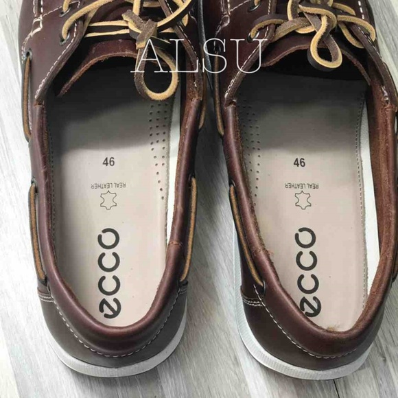 ECCO Dip Moc Boat Cognac Leather Brown AUTHENTIC - Picture 5 of 8